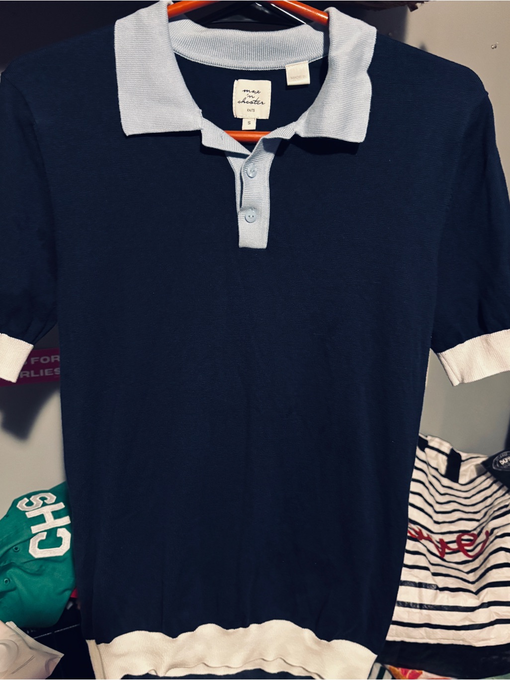 Max In Chester, S, Womenâs Short Sleeve Navy Polo-Knit Lite Bluand White Trim.